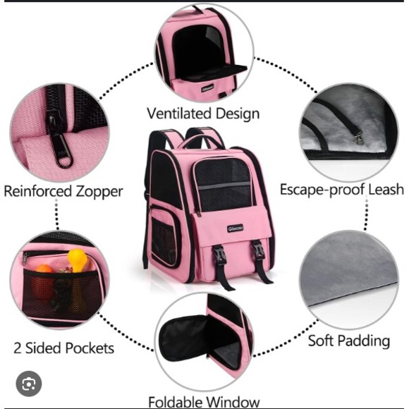 Goodio Pet Backpack Carrier Backpack Travel Air for Cats & Small Dog Pink Black - Picture 2 of 8